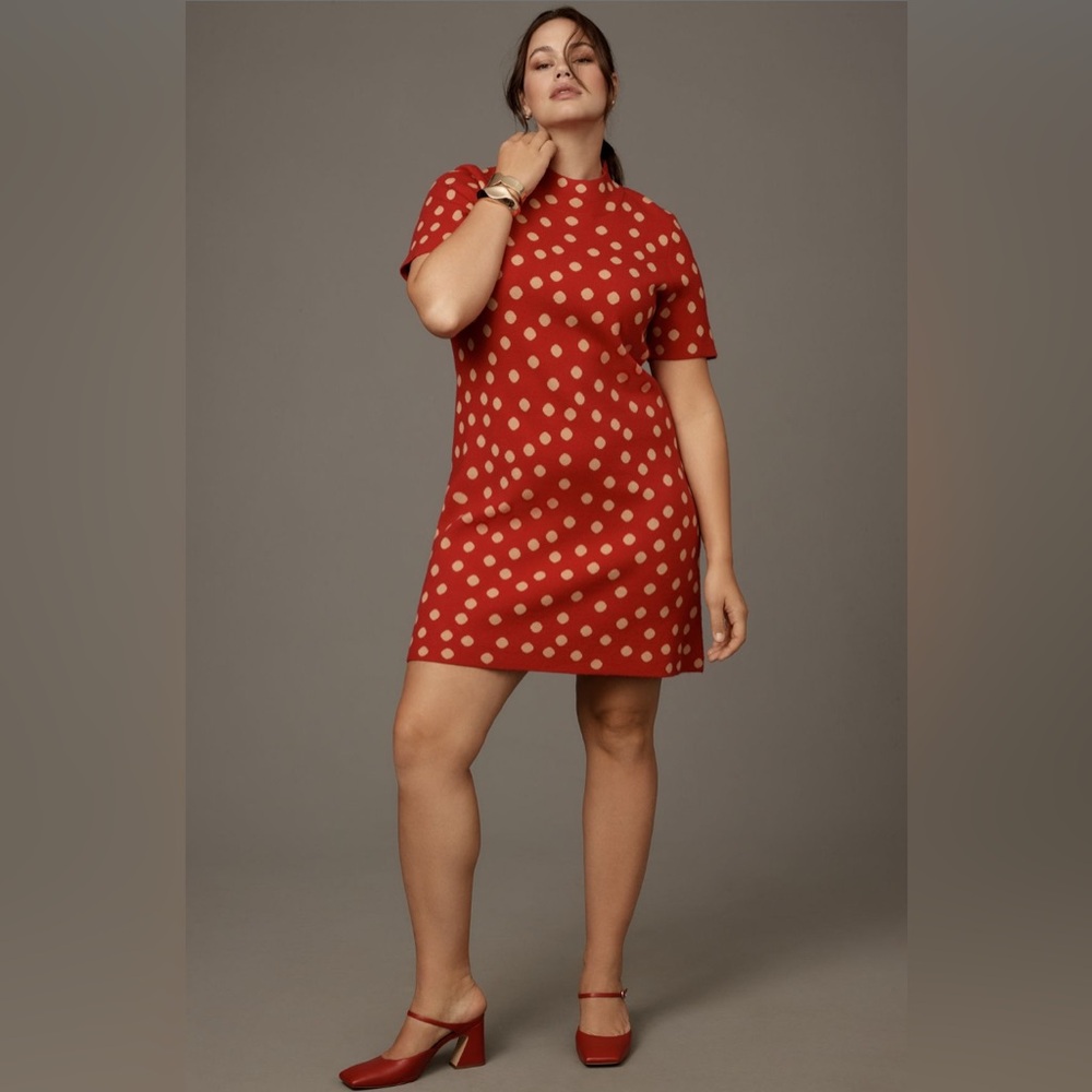 ✨ Anthropologie Nina Short-Sleeve Mock-Neck Mod Mini Dress Sz XLP - Picture 5 of 12